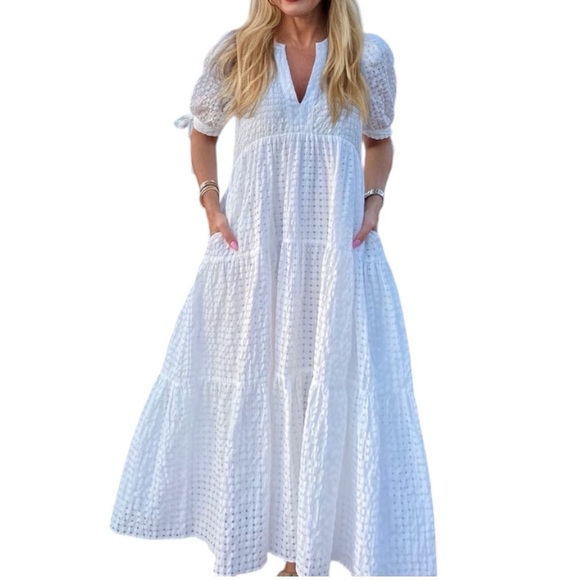 English Factory White Eyelet Maxi Dress with Puff Sleeves - Picture 3 of 7